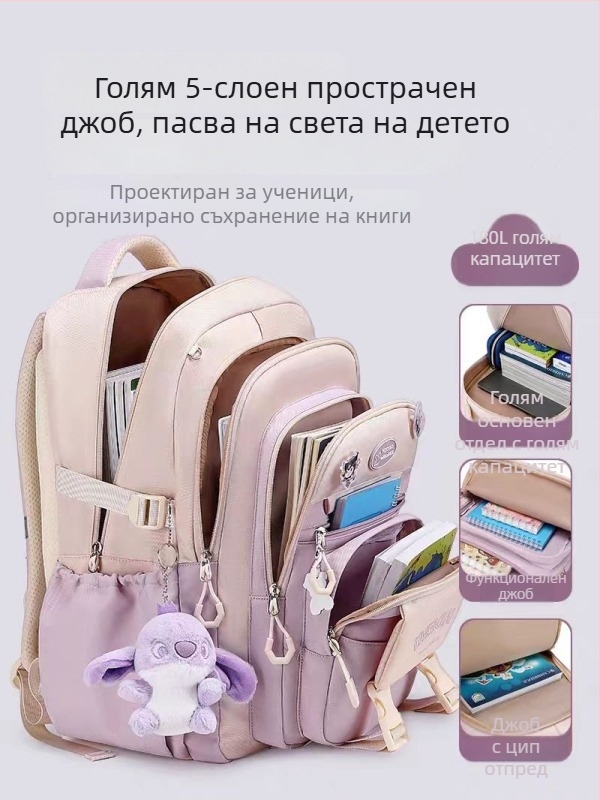 Раница за момичета, голям капацитет, ултралека, Oxford плат, за 3–4 клас.