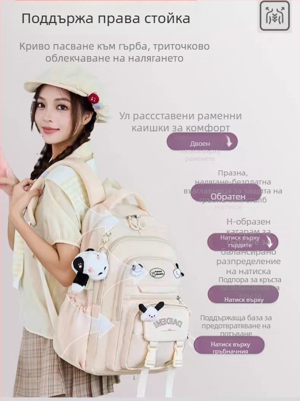 Раница за момичета, голям капацитет, ултралека, Oxford плат, за 3–4 клас.