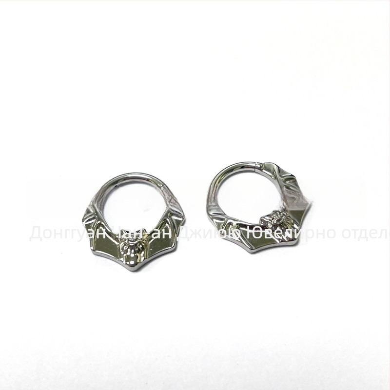 Пръстен за нос, титаниев G23, мотив прилеп, унисекс, безшевен пирсинг, BBM113, серия Crazy Animal City, с гравиране