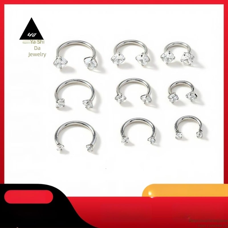 Носен пръстен от титиева сплав, циркон инкрустирани в кръгла вставка, C-образна халка, унисекс, електроплатиран