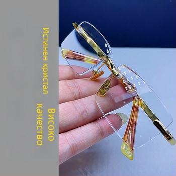 Очила за четене с лещи от естествен материал, без рамка, квадратен дизайн, защита срещу радиация, UV защита и анти-синя светлина, подходящи за овално лице и възрастни мъже.