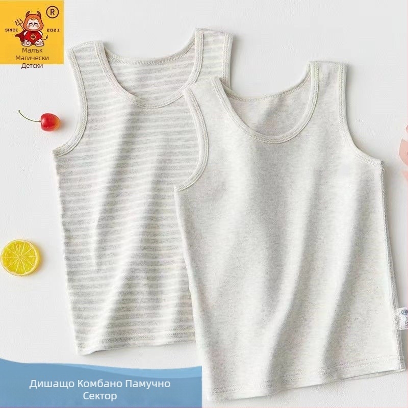 Детски безръкавен памучен потник с райета, 80% памук, пролетно-лятна серия, унисекс, за деца 3–8 г