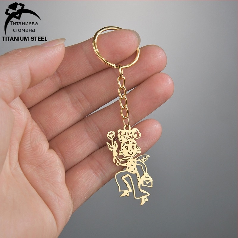 Детска огърлица в карикатурен стил, неръждаема стомана, електроплакиране, висулка от титиева стомана, О-chain, персонализиране