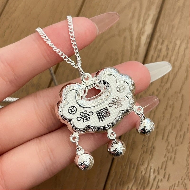 Kaful детско колие с Fu-символ медальон, S999 чисто сребро, ръчна изработка, модел SS001
