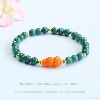 Жадеитова гривна, ръчно плетена, етнически стил, геометрична форма