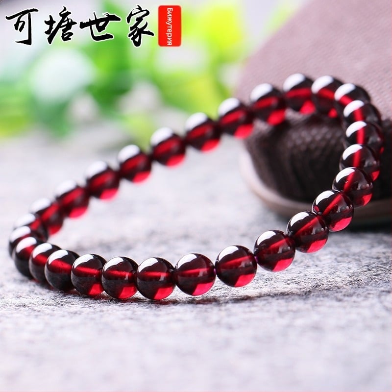 Естествен гранат гривна, еднообиколна, ръчна изработка, дамски стил, кръгли мъниста