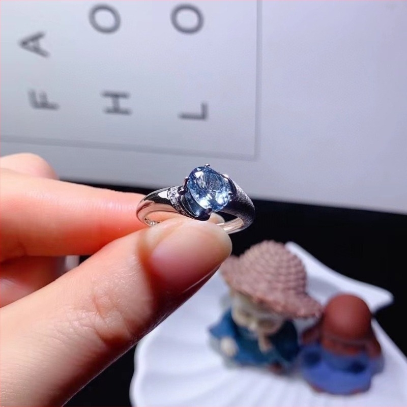 Пръстен от 925-сребро с морски сапфир, унисекс стил, минималистичен, открит и регулируем