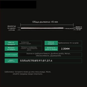 Свредло от волфрамова стомана за пробиване и разширяване на отвори в бижута (злато и сребро), янтар, пчелен восък, будистки мъниста; спирално свредло за дърво и метал