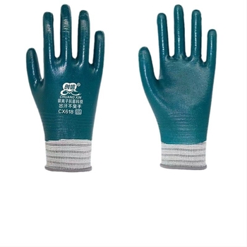 Работни ръкавици с нитрилно покритие, износоустойчиви, водоустойчиви и маслоустойчиви, пълно гумено покритие