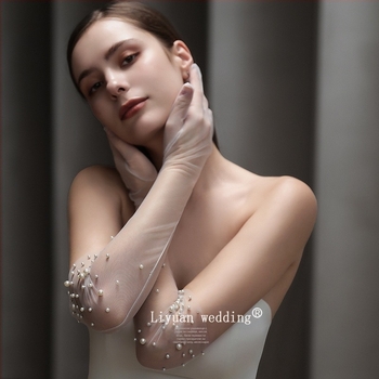 Дълги булчински ръкавици от тюл за жени, елегантен аксесоар за декорация, подходящ за всички сезони.