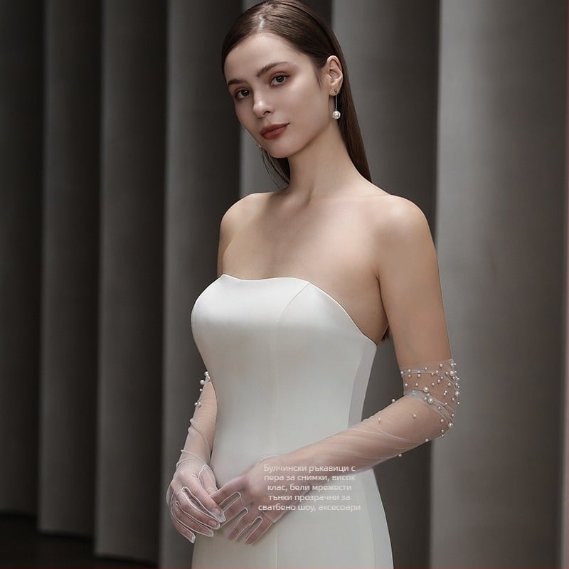 Дълги булчински ръкавици от тюл за жени, елегантен аксесоар за декорация, подходящ за всички сезони.