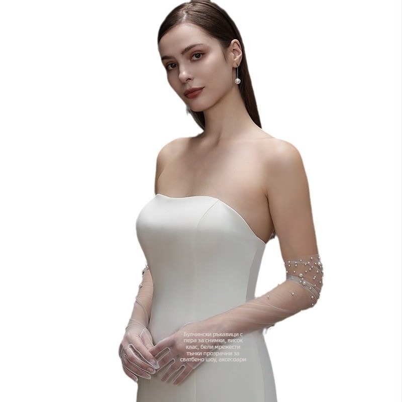 Дълги булчински ръкавици от тюл за жени, елегантен аксесоар за декорация, подходящ за всички сезони.