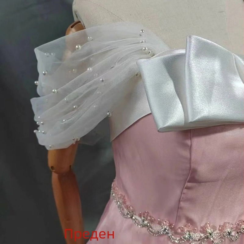 Сватбена рокля без презрамки с отделящо се едно рамо покривало, полиестер, креп, едноцветна, подходяща за всички сезони, обработване и персонализация: да