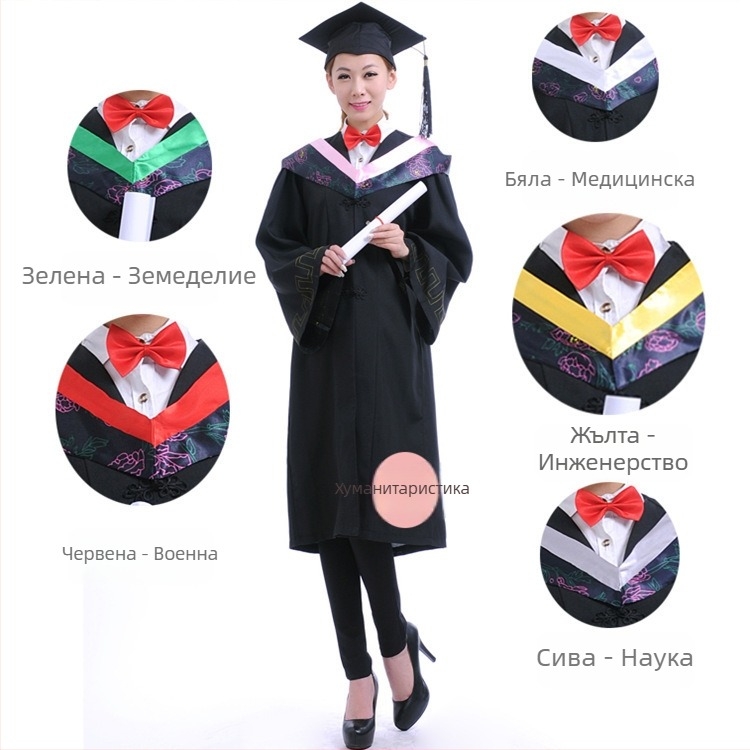 Унисекс академична роба с драпирана тъкан и шалкова яка, найлон