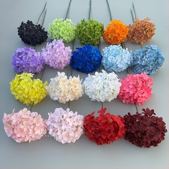 Изкуствена хидрангия, лолипоп аранжимент на една клонка, копринени цветя, релефен стил