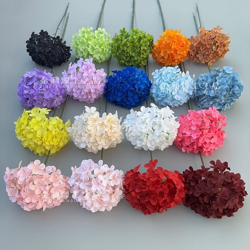 Изкуствена хидрангия, лолипоп аранжимент на една клонка, копринени цветя, релефен стил