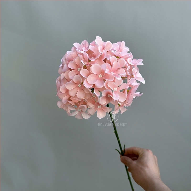 Изкуствена хидрангия, лолипоп аранжимент на една клонка, копринени цветя, релефен стил