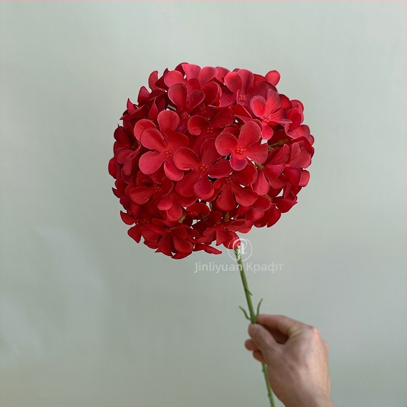 Изкуствена хидрангия, лолипоп аранжимент на една клонка, копринени цветя, релефен стил