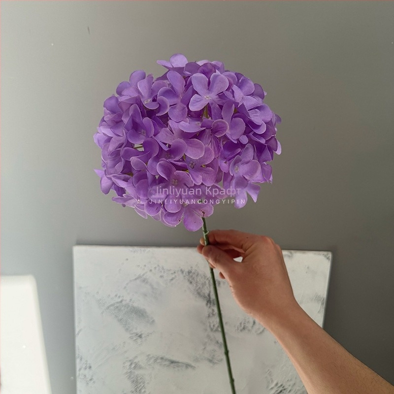 Изкуствена хидрангия, лолипоп аранжимент на една клонка, копринени цветя, релефен стил