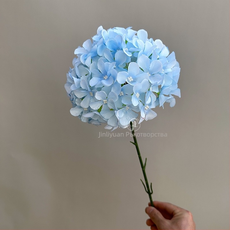 Изкуствена хидрангия, лолипоп аранжимент на една клонка, копринени цветя, релефен стил
