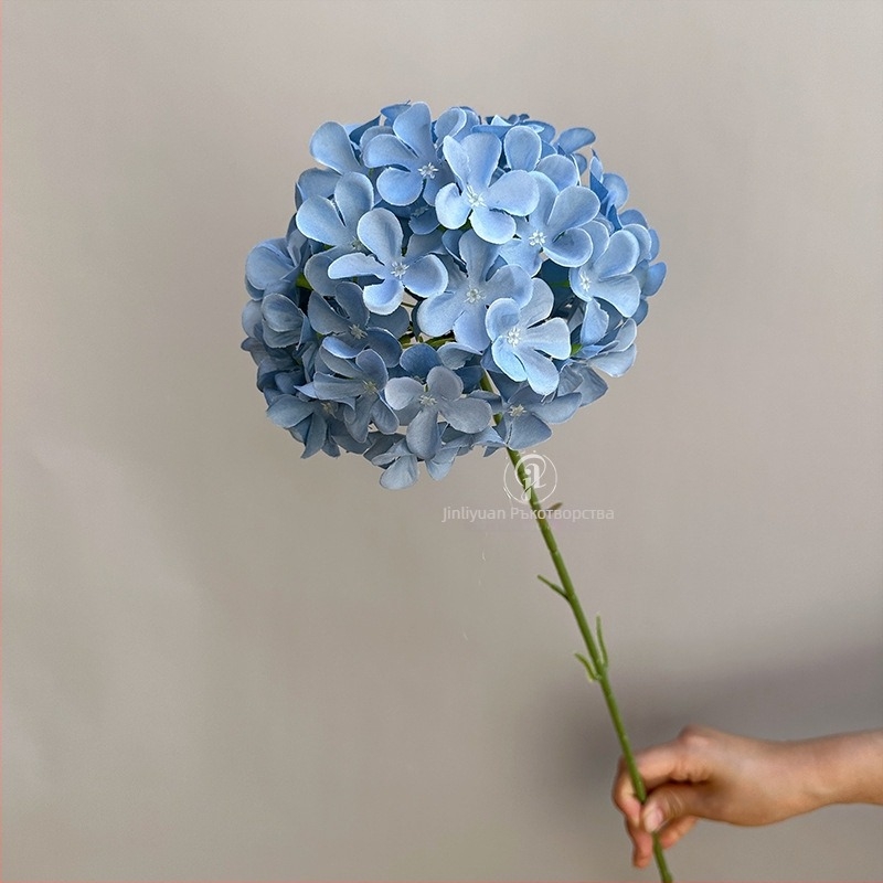 Изкуствена хидрангия, лолипоп аранжимент на една клонка, копринени цветя, релефен стил