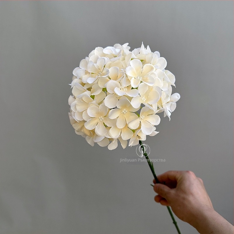 Изкуствена хидрангия, лолипоп аранжимент на една клонка, копринени цветя, релефен стил
