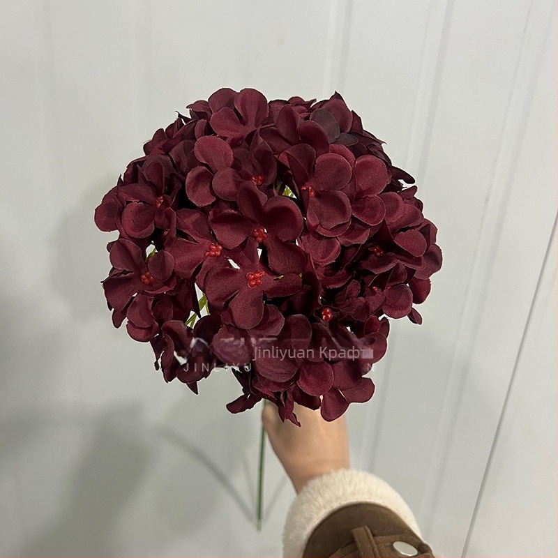 Изкуствена хидрангия, лолипоп аранжимент на една клонка, копринени цветя, релефен стил