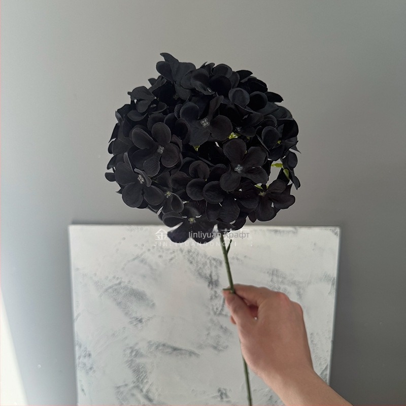 Изкуствена хидрангия, лолипоп аранжимент на една клонка, копринени цветя, релефен стил