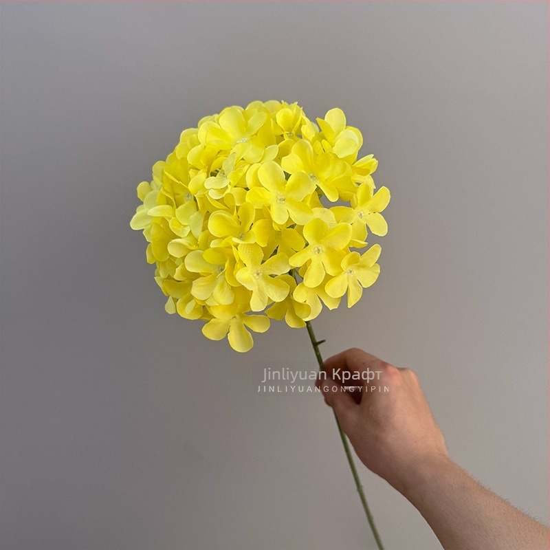 Изкуствена хидрангия, лолипоп аранжимент на една клонка, копринени цветя, релефен стил