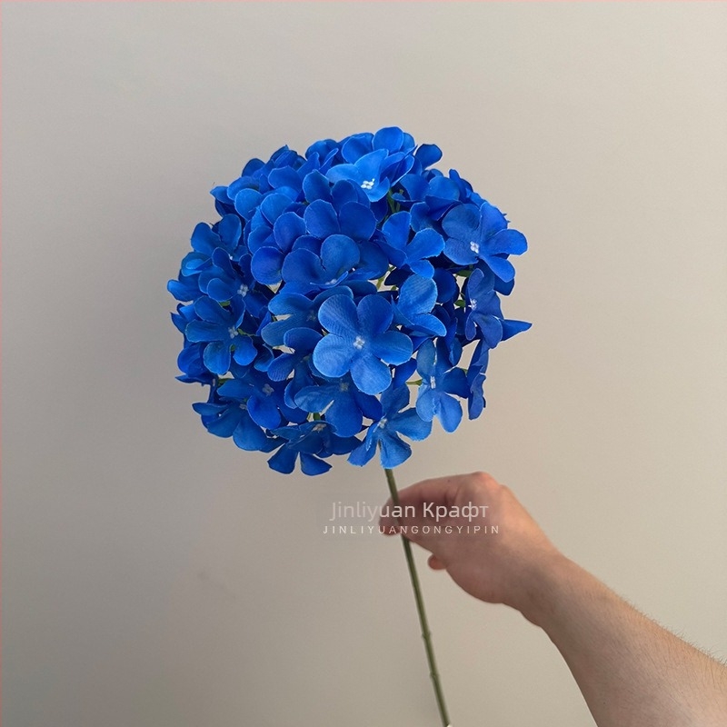 Изкуствена хидрангия, лолипоп аранжимент на една клонка, копринени цветя, релефен стил