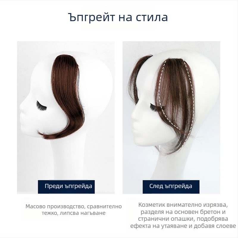 Перука за челки с реални човешки коси, средно разделение, диагонални френски челки – парче перука за естествен безшевен контур на лицето