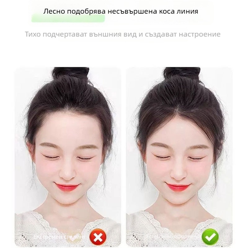 Перука за запълване на линията на косата с бебешка челка, истински човешки косъм, 25 см прави кичури, ръчно плетена основа, модел SZ513, боядисва се