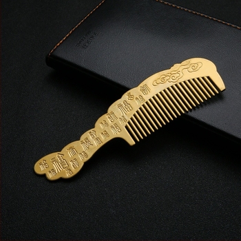 Латунен дамски гребен за коса с мотив павлин и мантра от шест думи, етно стил, естествен латунен финиш