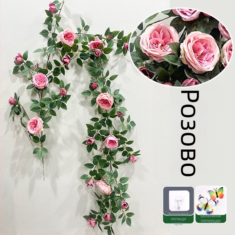 Изкуствена коприна лоза с рози за стенна декорация, подходяща за сватби, открити пространства и фотосесии