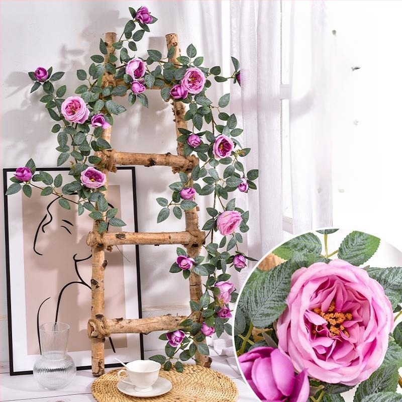 Изкуствена коприна лоза с рози за стенна декорация, подходяща за сватби, открити пространства и фотосесии