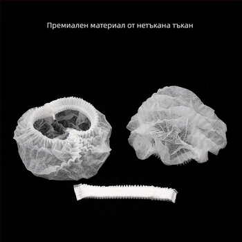 Еднократна шапка за коса от нетъкан текстил, лентовидна форма, антистатична, модел 444r, подходяща за хранителната промишленост