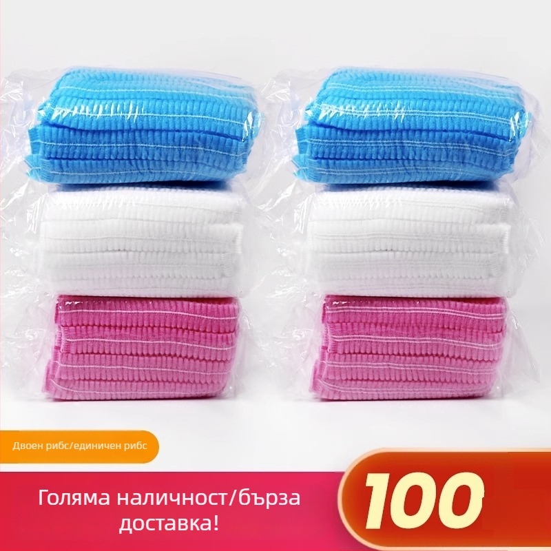 Еднократна прахозащитна и дишаща шапка за салони за красота и фабрики, женска шапка за коса от нетъкан текстил, шапка за готвачи с лента