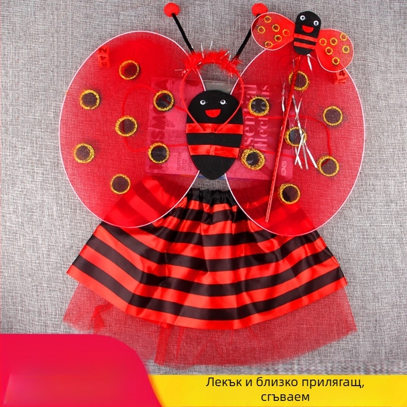 Детски комплект костюм с крила на насекомо: крила за гръб, пола, карикатурен модел, три до четири части