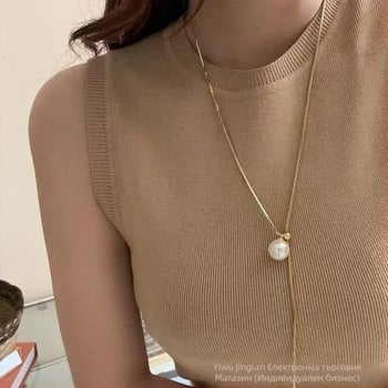 Y-образно колие с една висулка от изкуствена перла, медно-сплав, INS стил, N019, електроплатирано, тегло 15