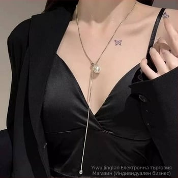 Y-образно колие с една висулка от изкуствена перла, медно-сплав, INS стил, N019, електроплатирано, тегло 15