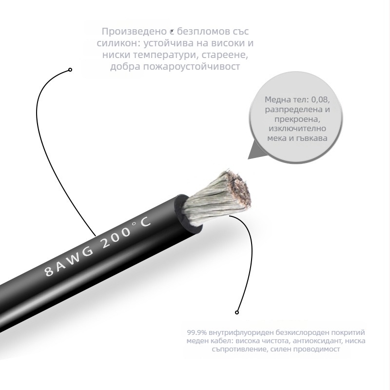 8 AWG мек силиконов проводник за литиеви батерии, дронове и моделни самолети — устойчив на корозия