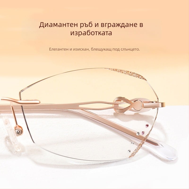 Безрамкови очила за четене, лещи от смола, анти-синя светлина, анти-умора, минималистичен стил, подходящи за дами с овална форма на лицето (лято 2024)