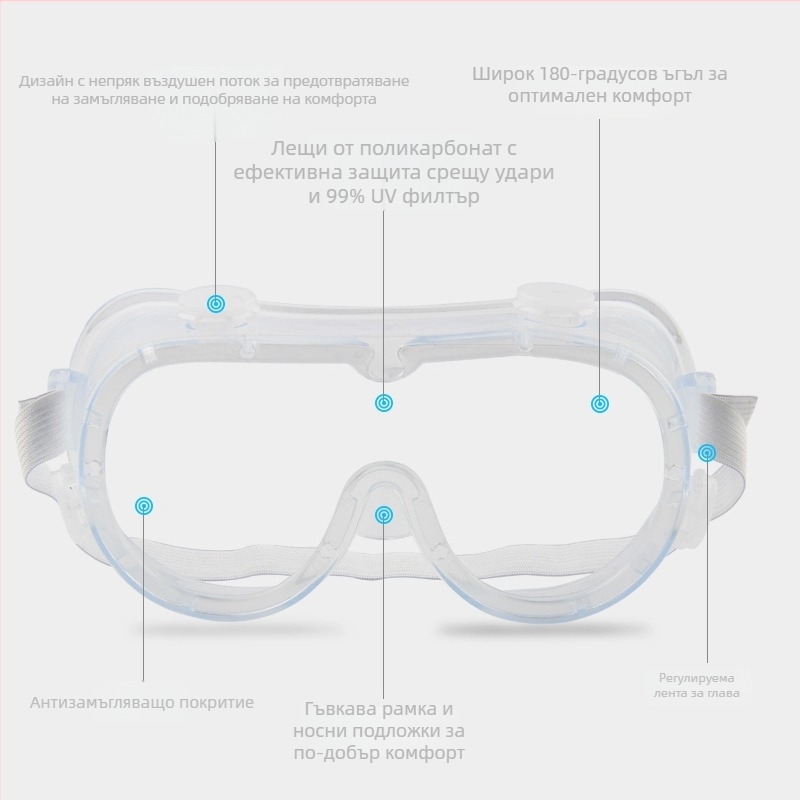 Защитни очила Four-Bead – антифог, прахозащита, ветроустойчиви, еластична лента, леща 2.0 мм, полиефирна рамка, пропускливост на светлината 99%