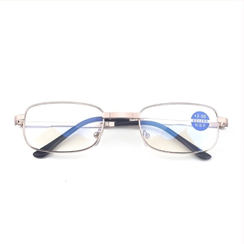 Бифокални очила за пресбиопия със защита от синя светлина, PC лещи, метална рамка, сгъваем калъф