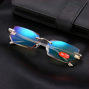 Очила за четене (Модел 1002; Безрамков дизайн; PC лещи; Анти синя светлина; Анти UV защита)