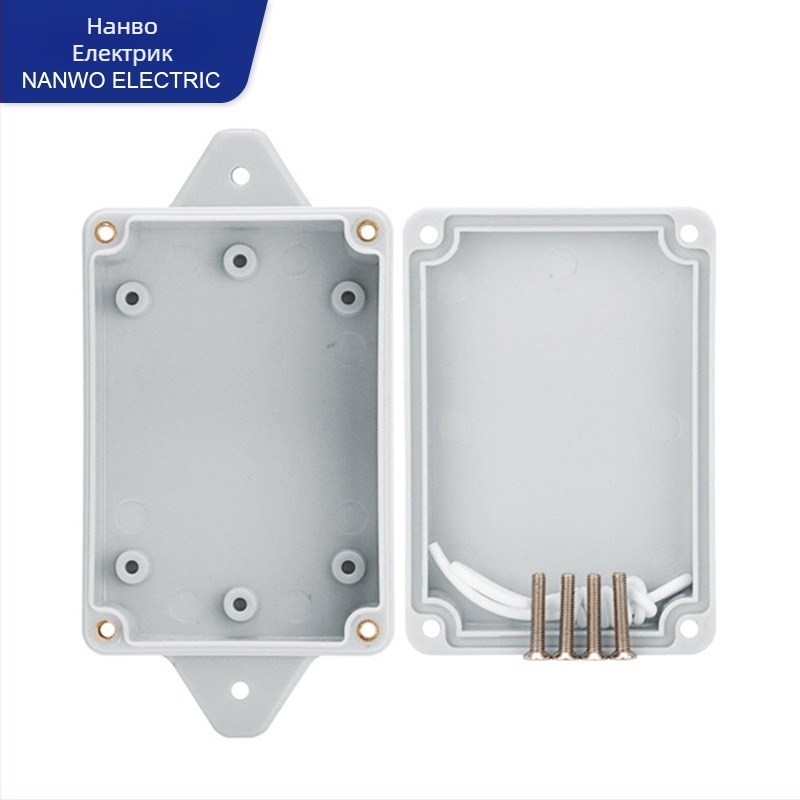 Кутия за връзки, пластмасова, за външно използване, водоустойчива и запечатана, с монтажни уши