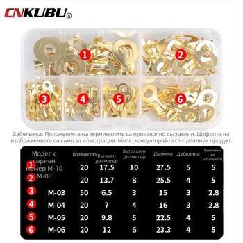 Комплект от 150 кръгли клеми за кримпване – студено пресовани пръстеновидни терминали за свързване на кабели