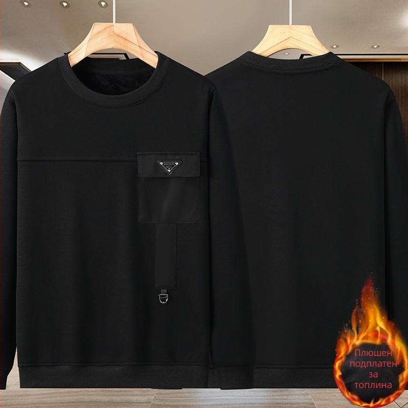 Пуловер суитшърт, с флийсова подплата, тежък памук, свободна кройка, зима