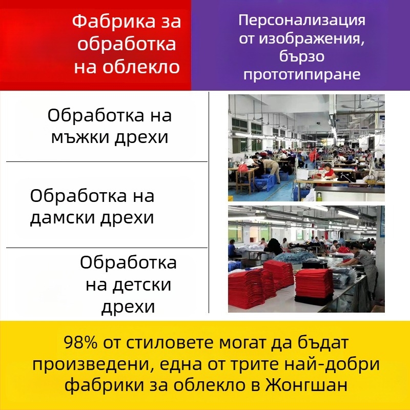Персонализирано производство на тениски по поръчка – по образец и по чертежи, OEM обработка; среден производствен капацитет 1000 бр.; 3 цикъла проби