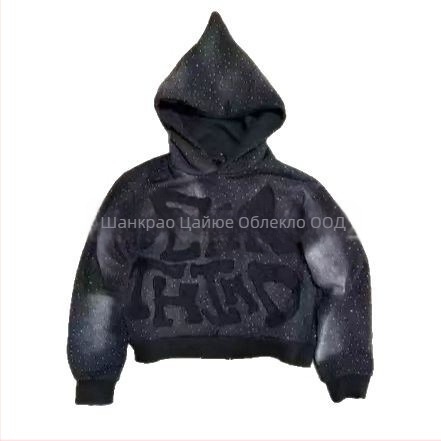 Худи суитшърт с 3D принт на букви, свободна кройка, цип отпред, триизмерен джоб с апликация